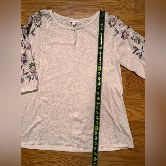 J. Jill Embroidered Sleeve‎ Tunic Beige Size Large - Picture 4 of 9